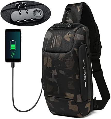 OZUKO Sling Bag for Men, Anti-Theft Crossbody Bag with Combination Lock