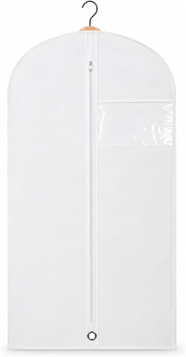 LPack 60" Garment Bag for Hanging Clothes, Dresses, Suits & Coats, Breathable Garment Cover for Closet Storage, White, 1 Pack