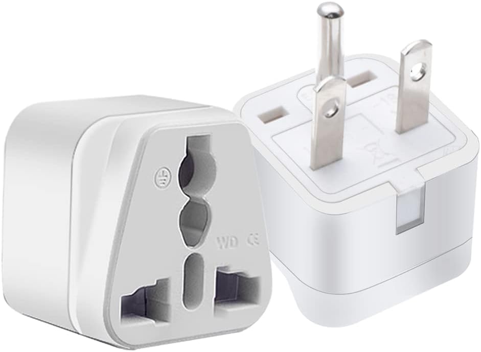 2pack US 3 Prong Plug to Universal Socket Power Converter, White