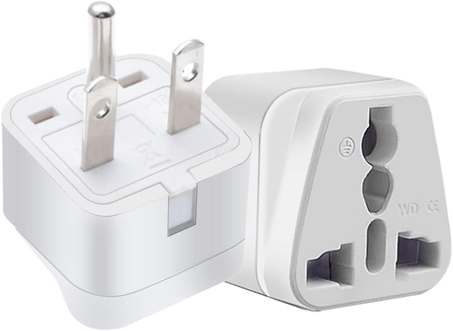 2pack US 3 Prong Plug to Universal Socket Power Converter, White