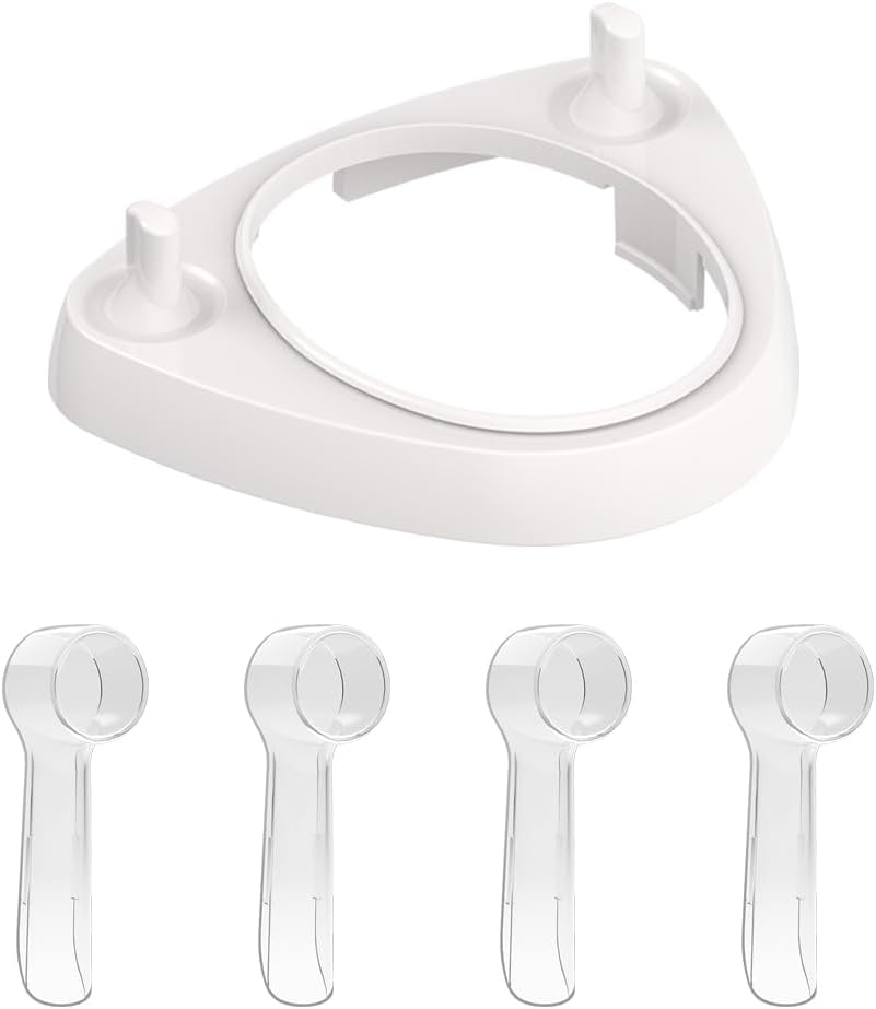 4 PCS Long Toothbrush Head Covers (Transparent) Compatible with Oral B Electric Toothbrush Head + 1 PCS Toothbrush Holder with 1 Charging Stand Slot and 2 Toothbrush Head Stands