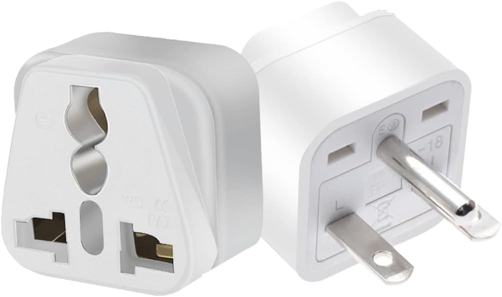 2pack US 3 Prong Plug to Universal Socket Power Converter, White