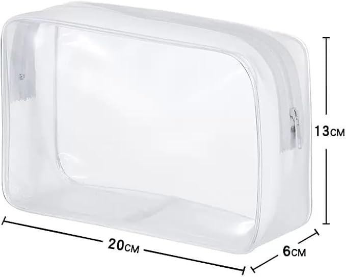 6 Pack Clear PVC Zippered Travel Cosmetic & Toiletry Organizer Bag Set for Makeup, Shower Essentials - White