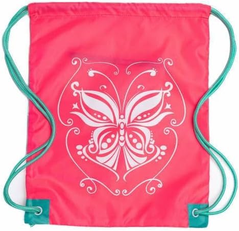 Girls Packable Drawstring Bag - 10L Drawstring Sports Cinch Bag with Zipper Pockets n Adjustable Shoulder Straps for age 6+ (Flamming)