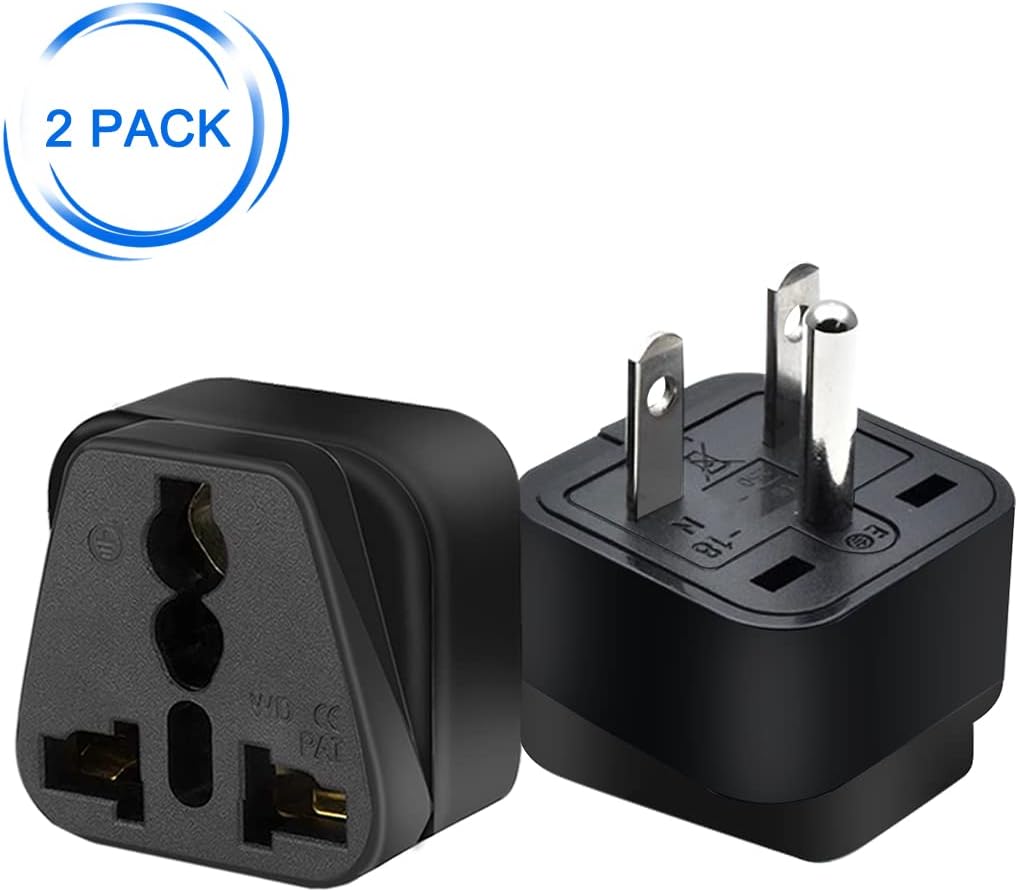 2pack US 3 Prong Plug to Universal Socket Power Converter, Black