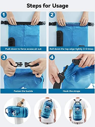 HEETA Waterproof Dry Bag for Women Men (Transparent Blue 5L) Bundled with 2-Pack Waterproof Pouch with Adjustable Waist Strap (Black & Pink)