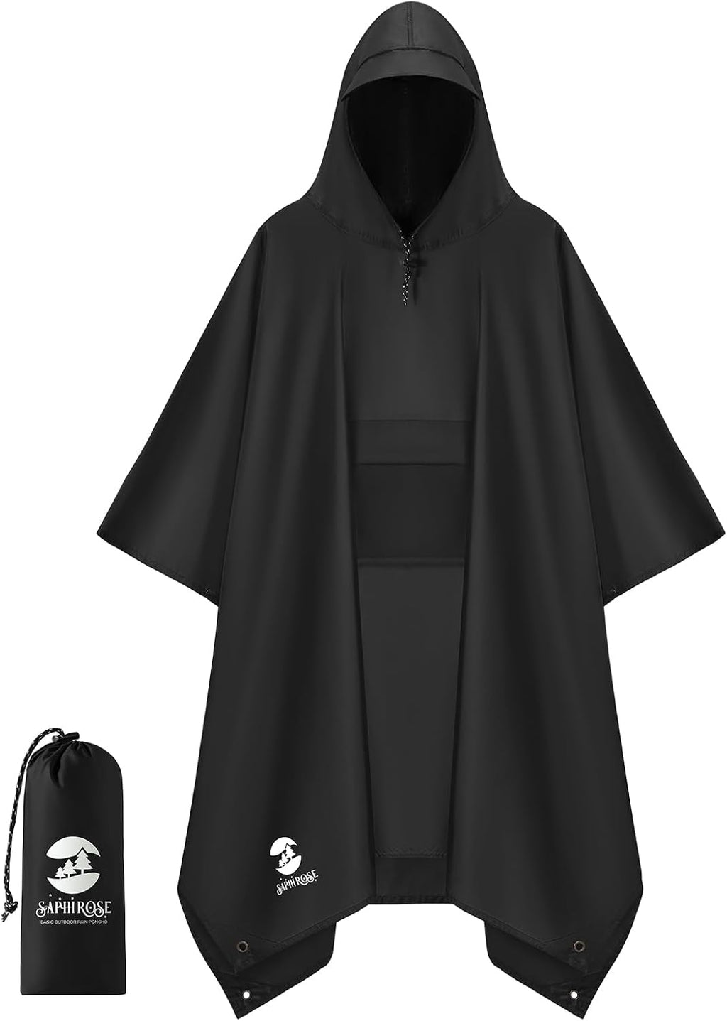 SaphiRose Double Layer Rain Poncho, Waterproof Thick Hooded Raincoat 3-in-1