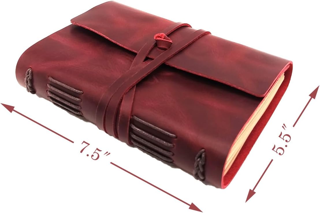 CooLeathor Red Notebook Journal - Genuine Leather Journals for Writing Small Size Diary 5.5x7.5 Inch, Notepad For Women and Man, Gifts,Work,Travel Wine Red
