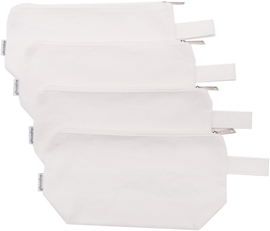100% Cotton 16oz Heavy Duty Multi-Purpose Canvas Zipper Cosmetics Makeup Travel Toiletry Organizing Pouch 4-Pack