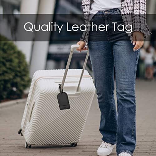 Faux Leather Luggage Tags for Suitcase Tag Set Privacy Protection with Identifie Name Lable ID Card Baggage tag for Men Women Travel Accessories, 2/4 Pack (LT06-Black*2+Sky Blue*2)