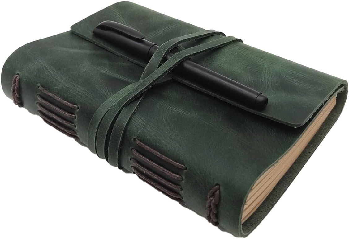 CooLeathor Green Notebook Journal - Genuine Leather Journals for Writing Small Size Diary 5.5x7.5 Inch, Notepad For Women and Man, Gifts,Work,Travel Dark Green