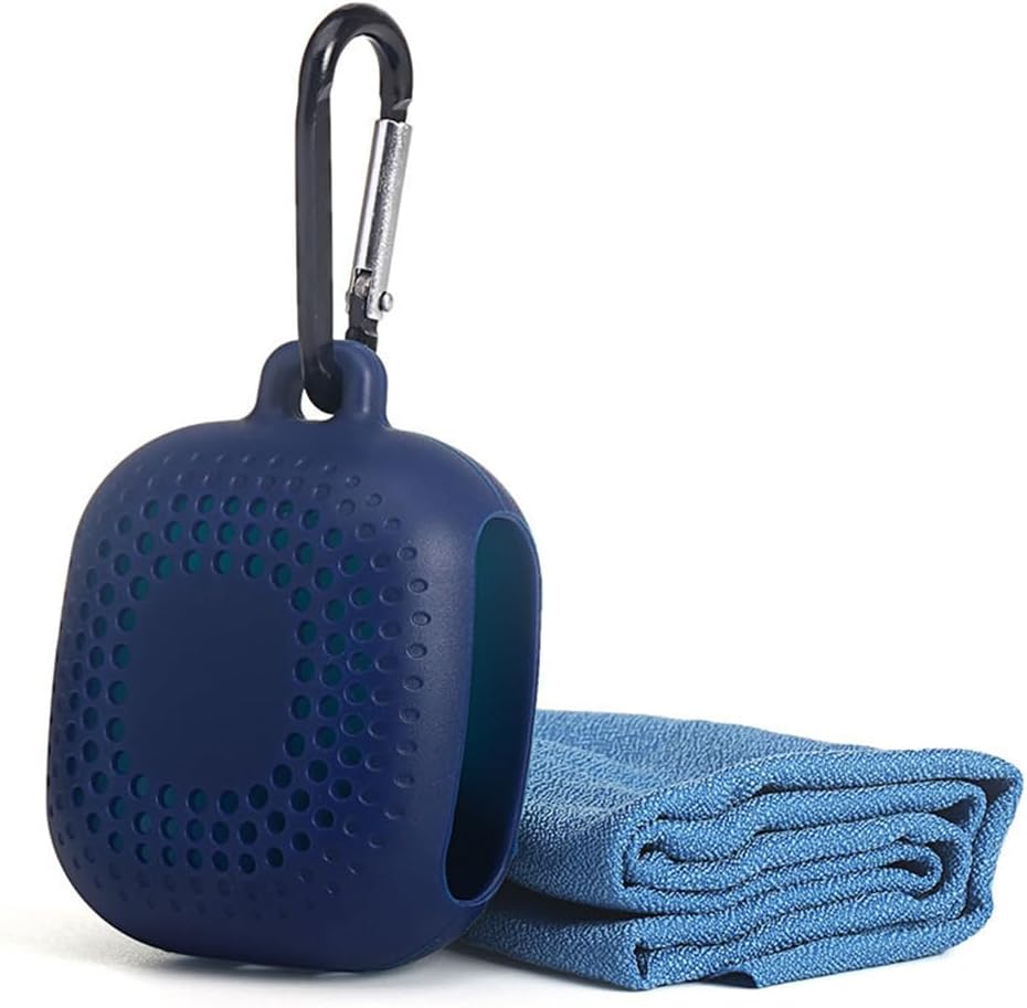 AKOAK Outdoor Travel Quick Drying 40CM Towel with Portable Creative Silicone Box, Microfiber Cold Sports Quick Drying Towel, Gym, Beach, Yoga, Sports Travel (Blue)