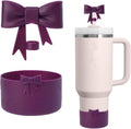 7.5cm Silicone Bottle Cover &10mm Bow Shape Straw Topper for Stanley Cup 12-40oz (2pcs Dark Purple)