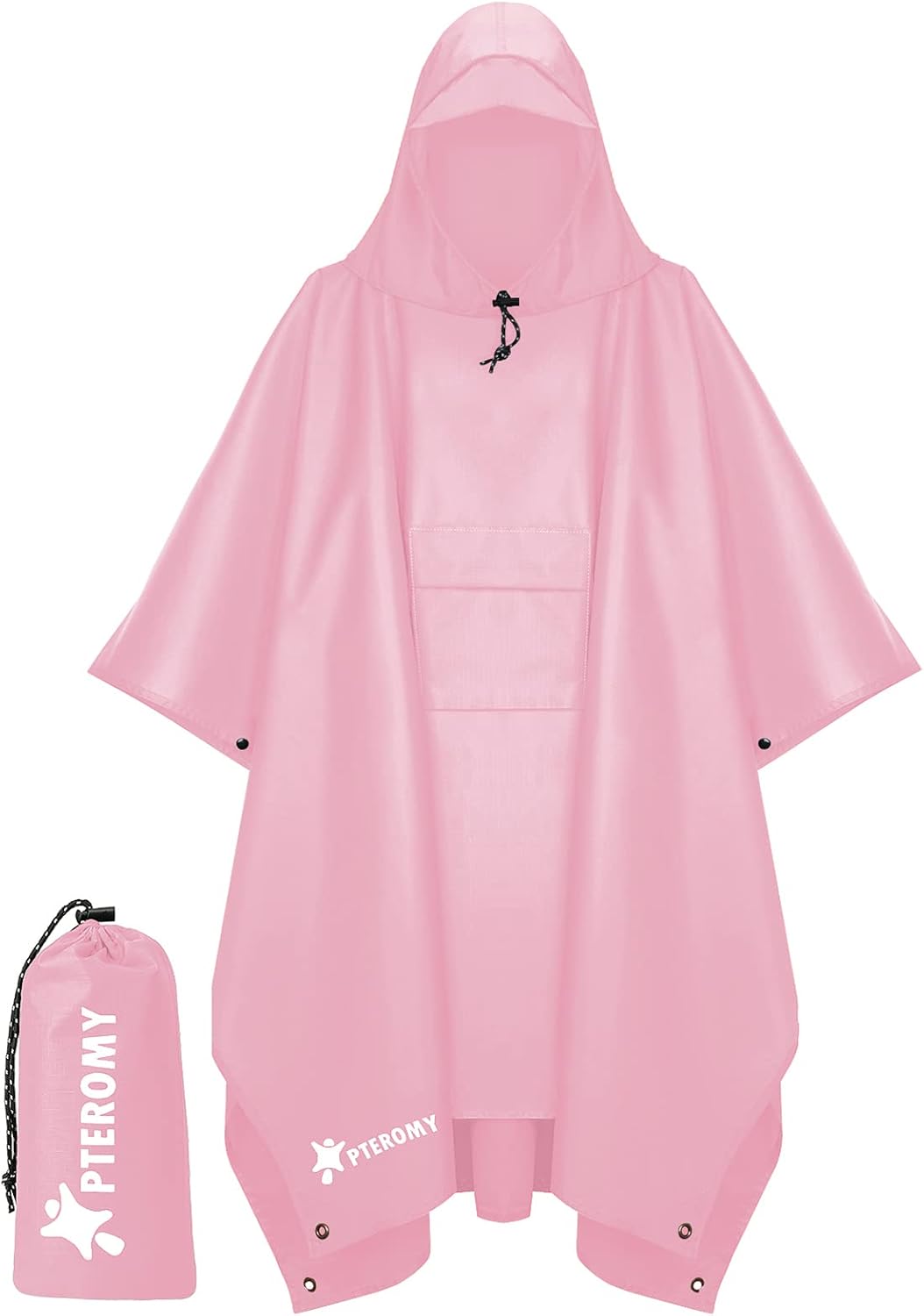 PTEROMY Hooded Rain Poncho for Adults, Reusable Waterproof Raincoat