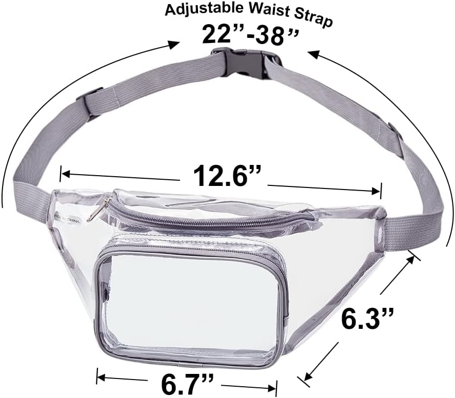 Clear Fanny Pack,Stadium Approved Waist Pack for Festival, Games,Travel and Concerts(Grey)