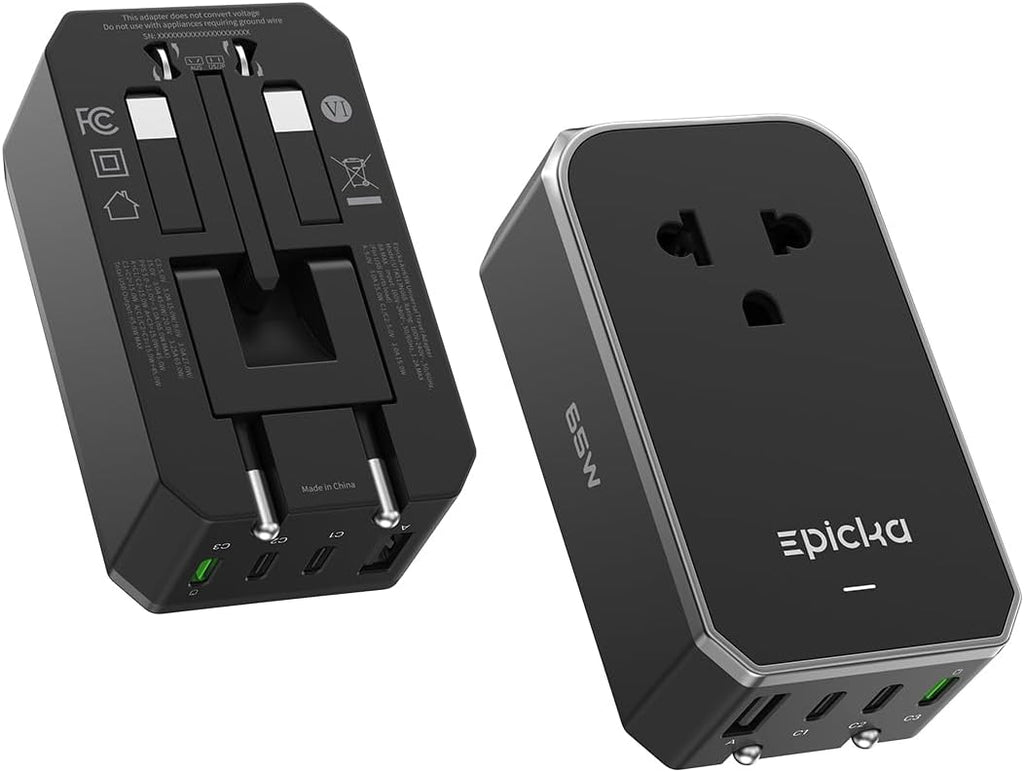 EPICKA Air 65W Universal Travel Adapter PD&QC with 1AC/3USB-C/1USB-A