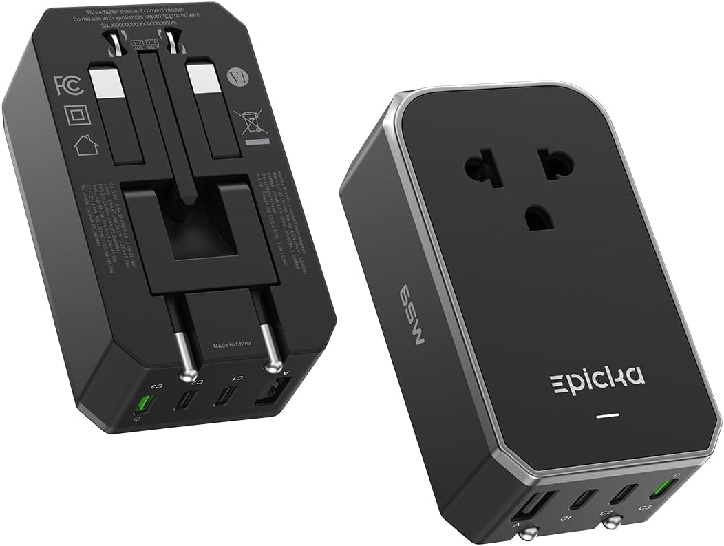 EPICKA Air 65W Universal Travel Adapter PD&QC with 1AC/3USB-C/1USB-A