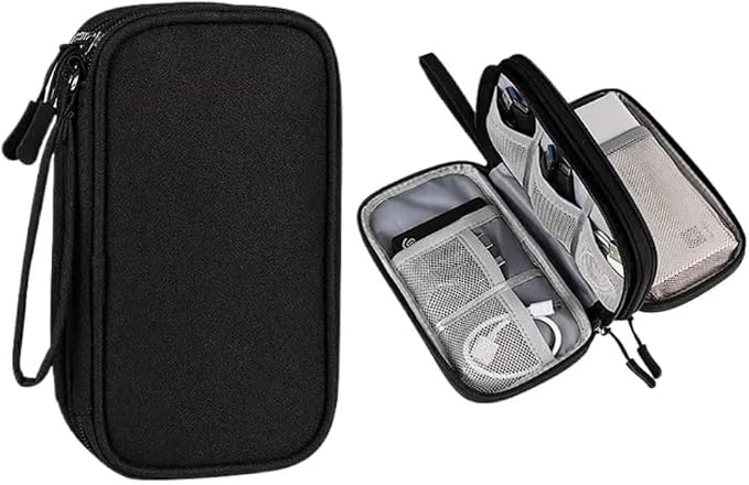 Travel Cable Organizer Pouch, Double Layer Electronics Organizer Case for Cables, Chargers, USB Drives & Accessories, Portable Travel Storage Bag (Black)