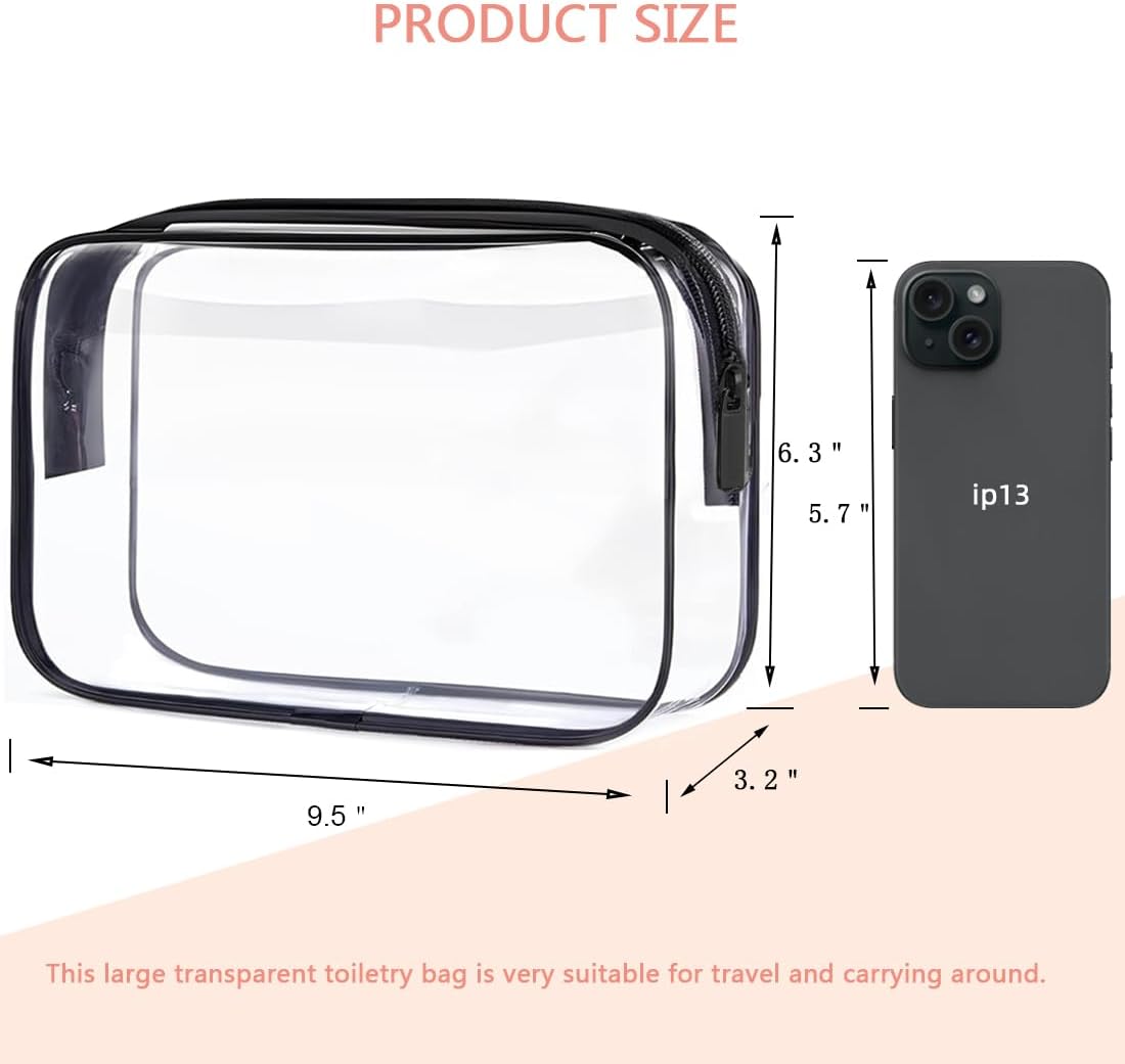 TRODANCE Clear Toiletry Bag, 2 Packs TSA Approved Water resistant Travel Organizer, Airport Airline Travel Essential Carry On Makeup Cosmetic Bags for Women, Black - 2 packs