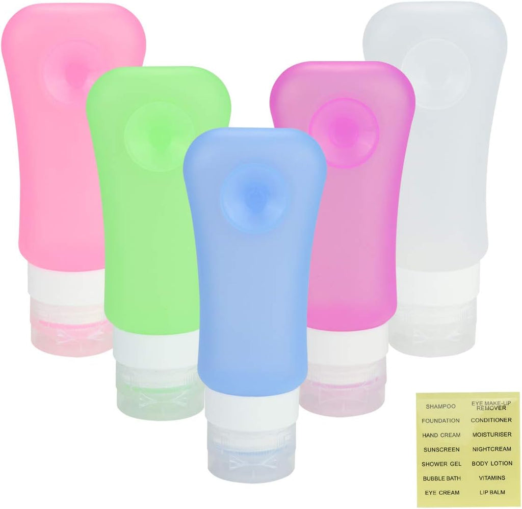 5 Pack TSA Approved Travel Bottles Sets, 3 Ounce Leakproof Silicone Toiletry Tubes Travel Containers Travel Size Bottles Portable Leakproof for Shampoo Lotion Toiletries