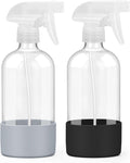 Glass Spray Bottles - 2 Pack 16 oz Clear Spray Bottles with Silicone Sleeve