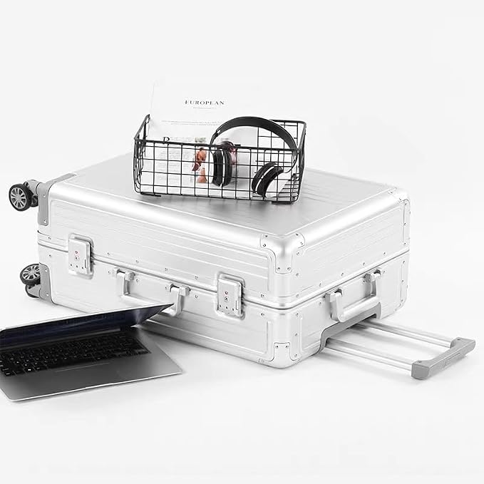 Premium Aluminum Carry On Luggage 20”, Metal Shell Zipperless Suitcase with Spinner & Removable Wheels, Airline-Approved Size 22"x14"x8.3", 9 lbs, Includes 2 Spare Wheels & TSA Lock（Silver）