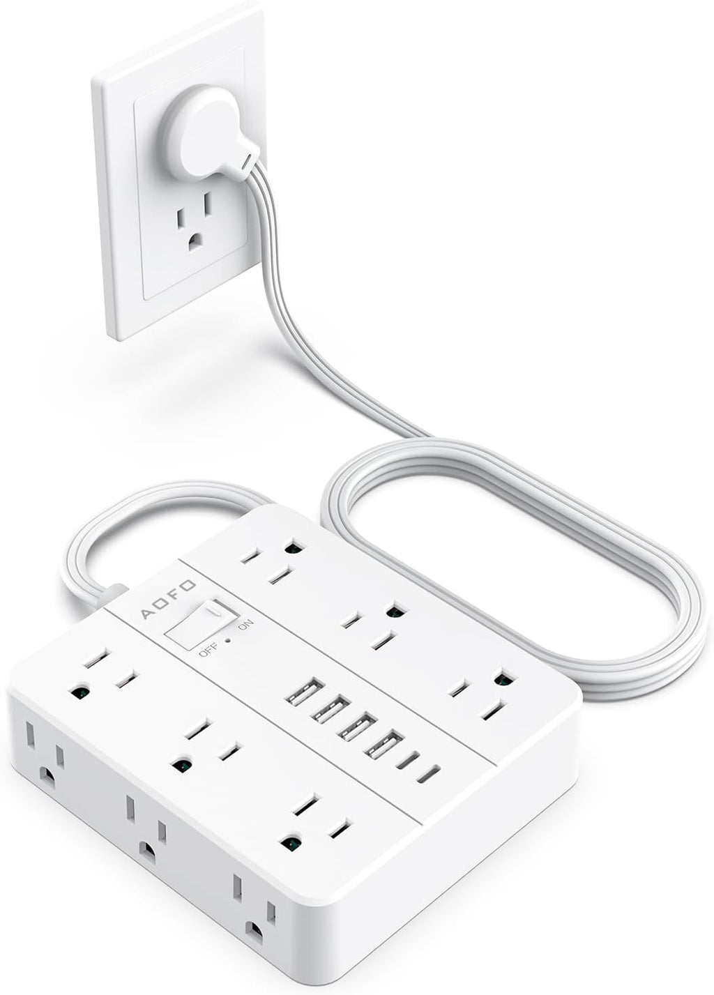 Power Strip Flat Plug,AOFO 5FT Extension Cord with Multiple Outlets