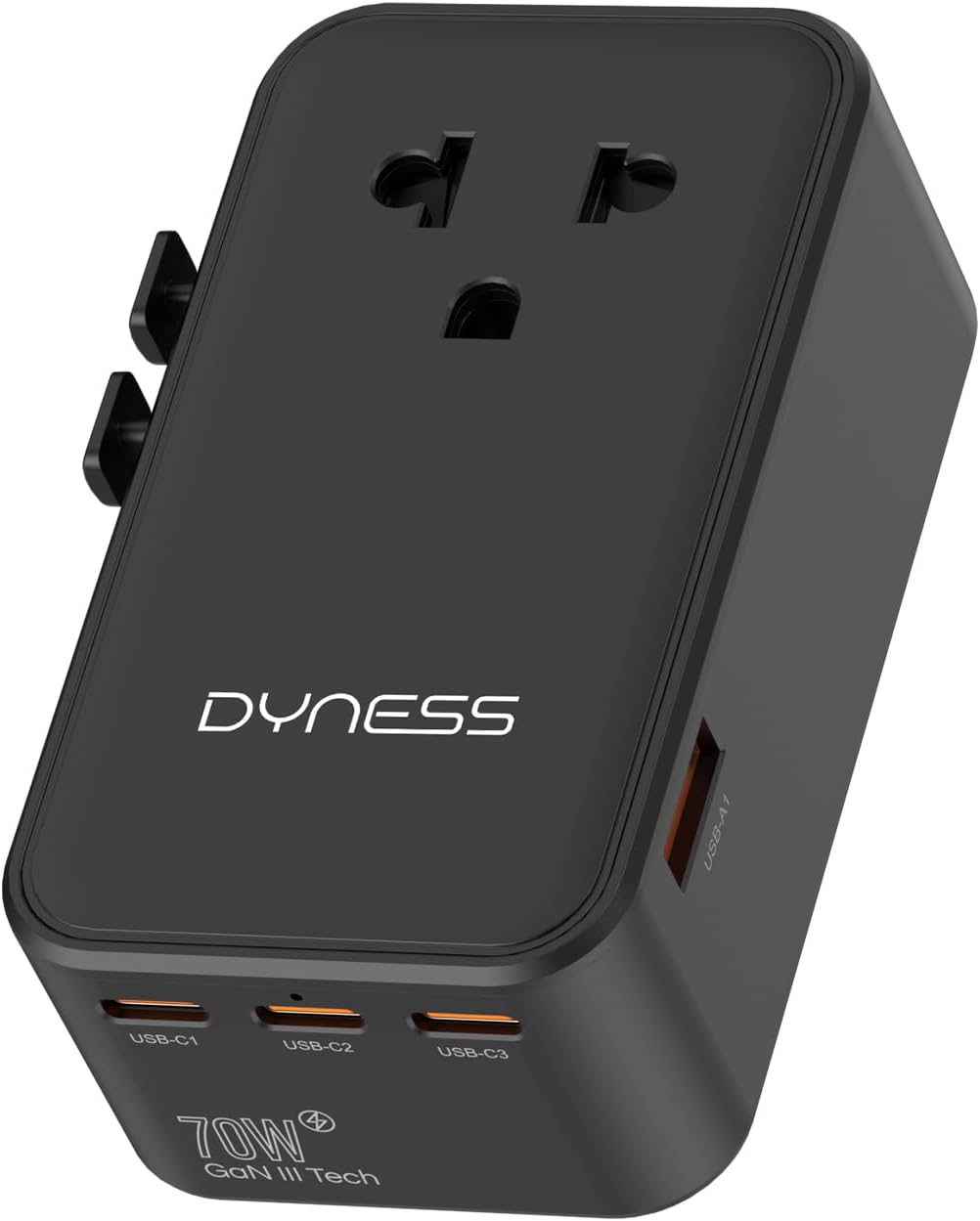 Dyness Universal Travel Adapter, 70W GaN Ultra-Slim, 4 USB Ports, AC Outlet