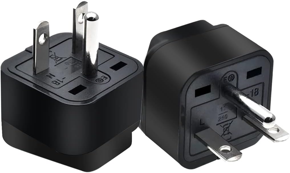 2pack US 3 Prong Plug to Universal Socket Power Converter, Black