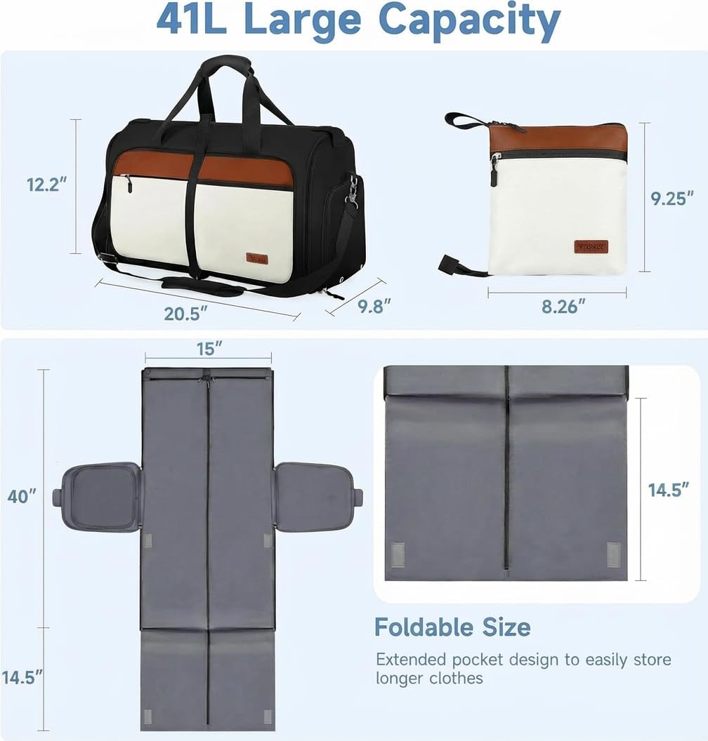 Ytonet Garment Bags for Travel, Foldable Garment Duffle Bags for Women men, Convertible Travel Garment Bag with Shoe Compartment, 2 in 1 Hanging Suitcase Suit Water Resistant Weekender Bag,