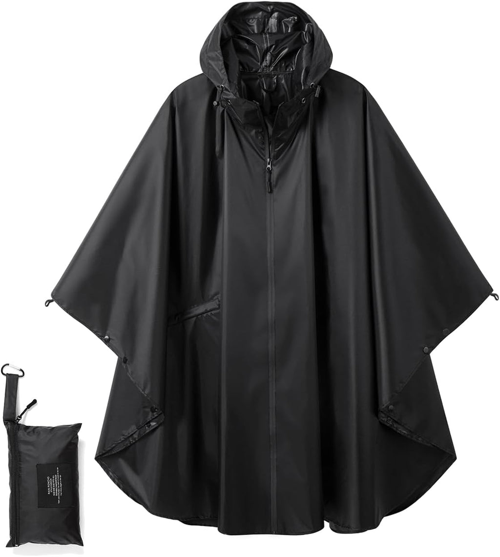 Waterproof Rain Poncho Hooded Outdoor Raincoat with Zipper Pockets