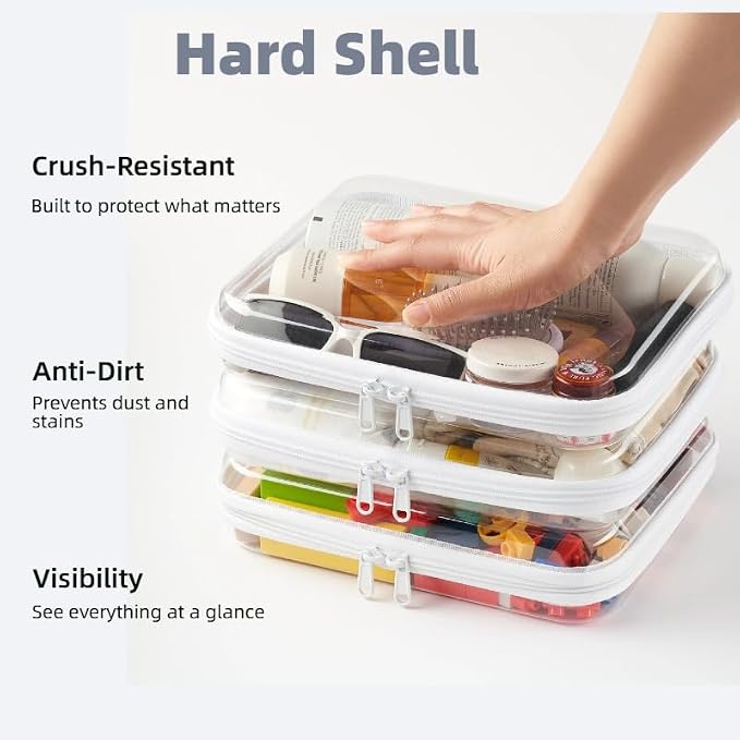 Clear Hard Shell Zipper Pouches, Clear Zipper Bags (3M)