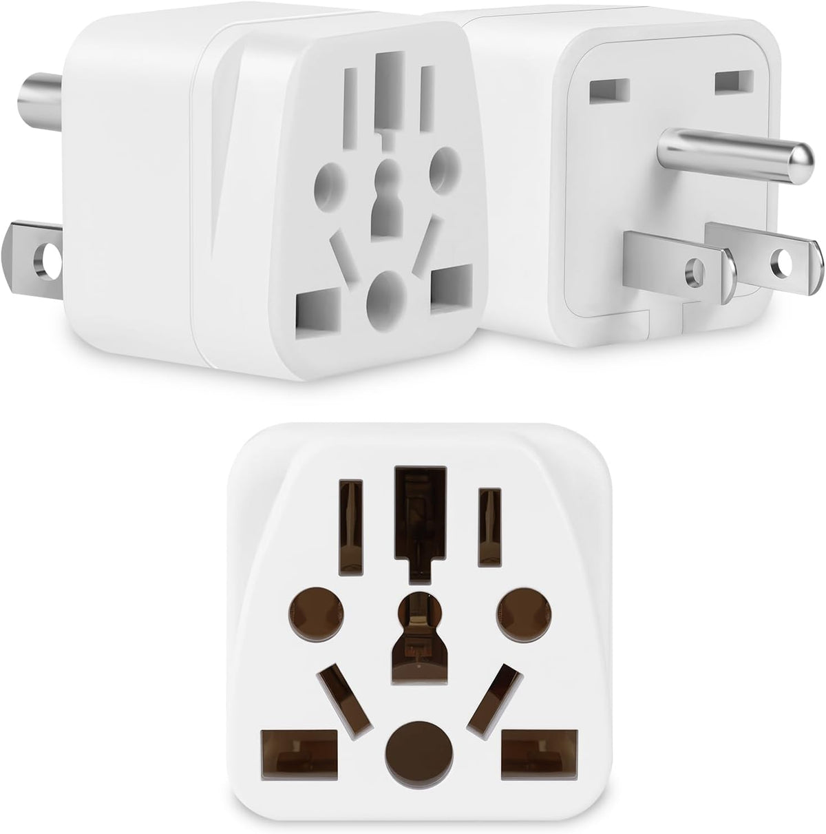 3 Pack US Travel Plug Adapter- EU, UK, AU, CN, JP, Italy, Brazil to American Plug Adapter, Universal Plug Adapter for USA- Type B, White