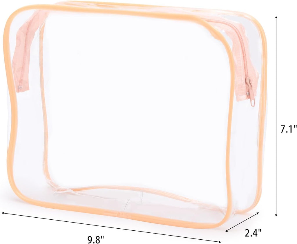 Tbestmax 10 Pack Clear Cosmetic Bags Makeup Bags Portable Waterproof TSA Approved Travel Toiletry Bags Large Organizer Peach Pink, 9.8" x 7.1" x 2.4"