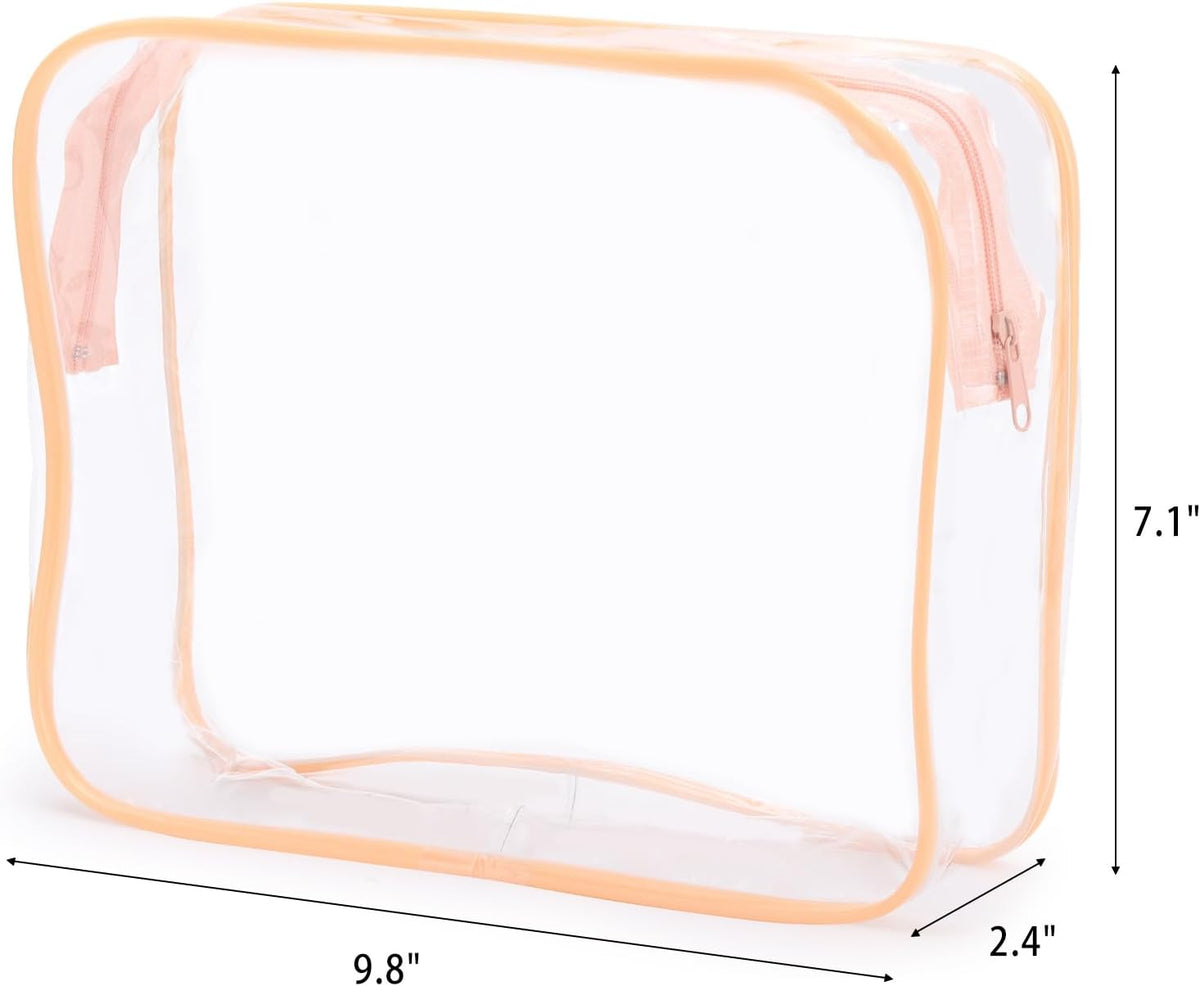 Tbestmax 10 Pack Clear Cosmetic Bags Makeup Bags Portable Waterproof TSA Approved Travel Toiletry Bags Large Organizer Peach Pink, 9.8" x 7.1" x 2.4"