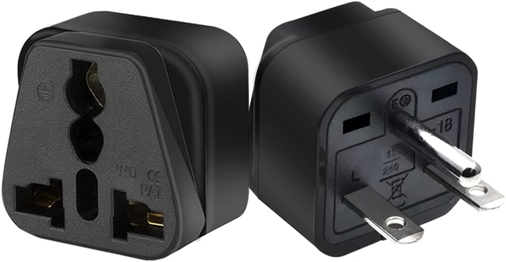 2pack US 3 Prong Plug to Universal Socket Power Converter, Black