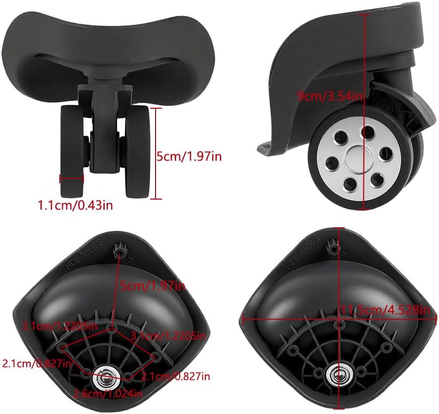 1 Pair Universal Suitcase Wheels – Durable ABS Replacement Casters for Luggage Bags, Smooth Rolling Repair Parts(12 Screws Included)(Black)