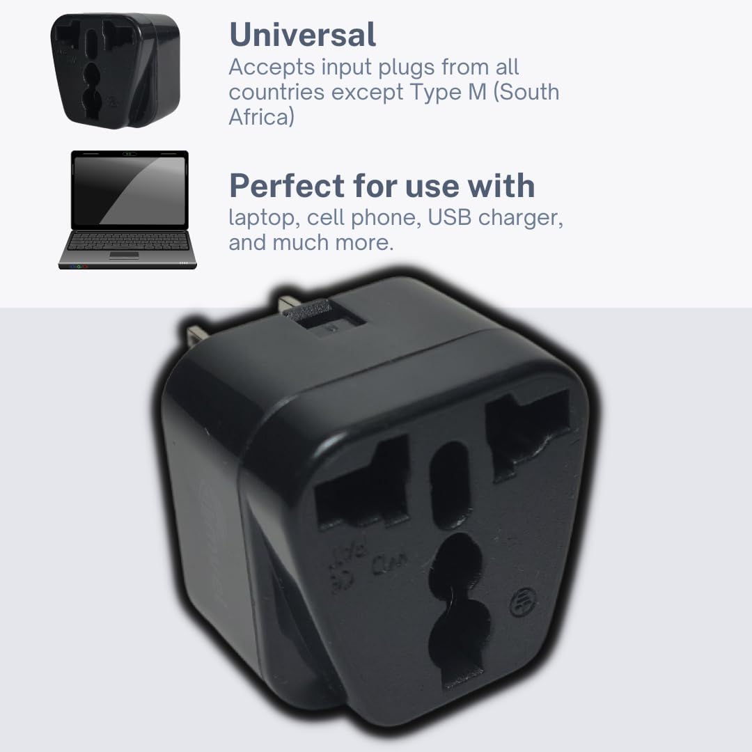 Universal International Power Adapter Plug Tip Converter - Convert Europe, EU/UK/CN/AU to USA - Great for Cell Phone Charger - Not Converter