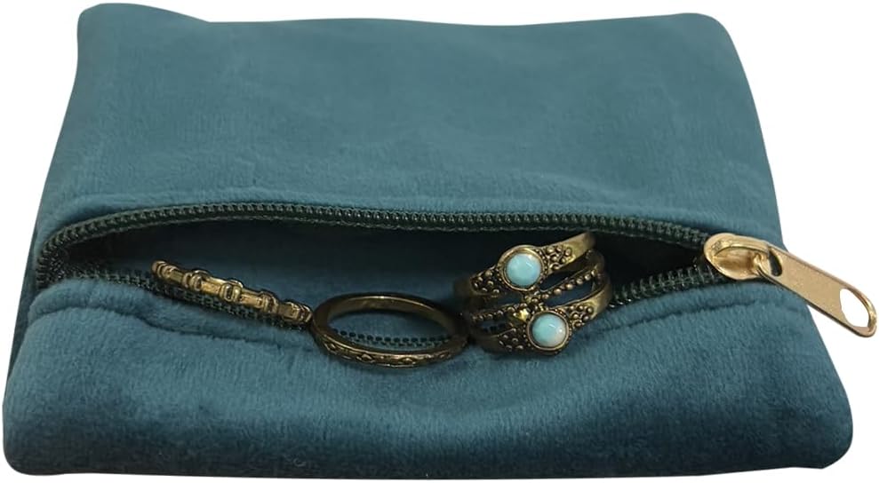 8pcs Small Velvet Jewelry Pouches with Zipper Gift Bags for Bracelet Necklace,Ring,Earrings,Earphone,Wedding Favors, Travel,3.94" X 3.94" (Peacock blue)
