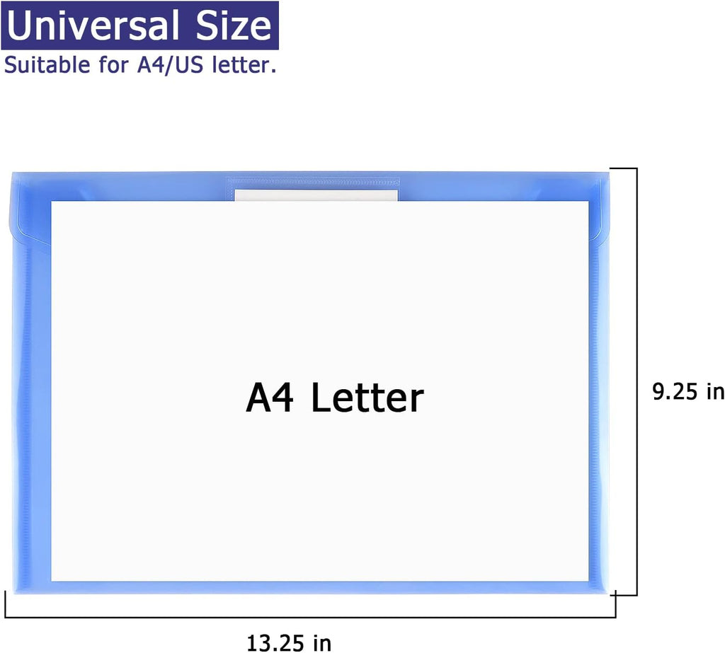 6 Pack Clear Document Folders Plastic Envelopes, A4 Size, Blue