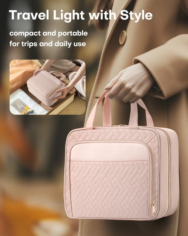 HOTOR Hanging Travel Toiletry Bag Women Men, Pale Pink, Large