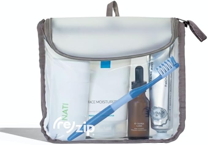 (re)zip Clear Quart Travel Toiletry & Cosmetic Bag, TSA Compliant - Gray