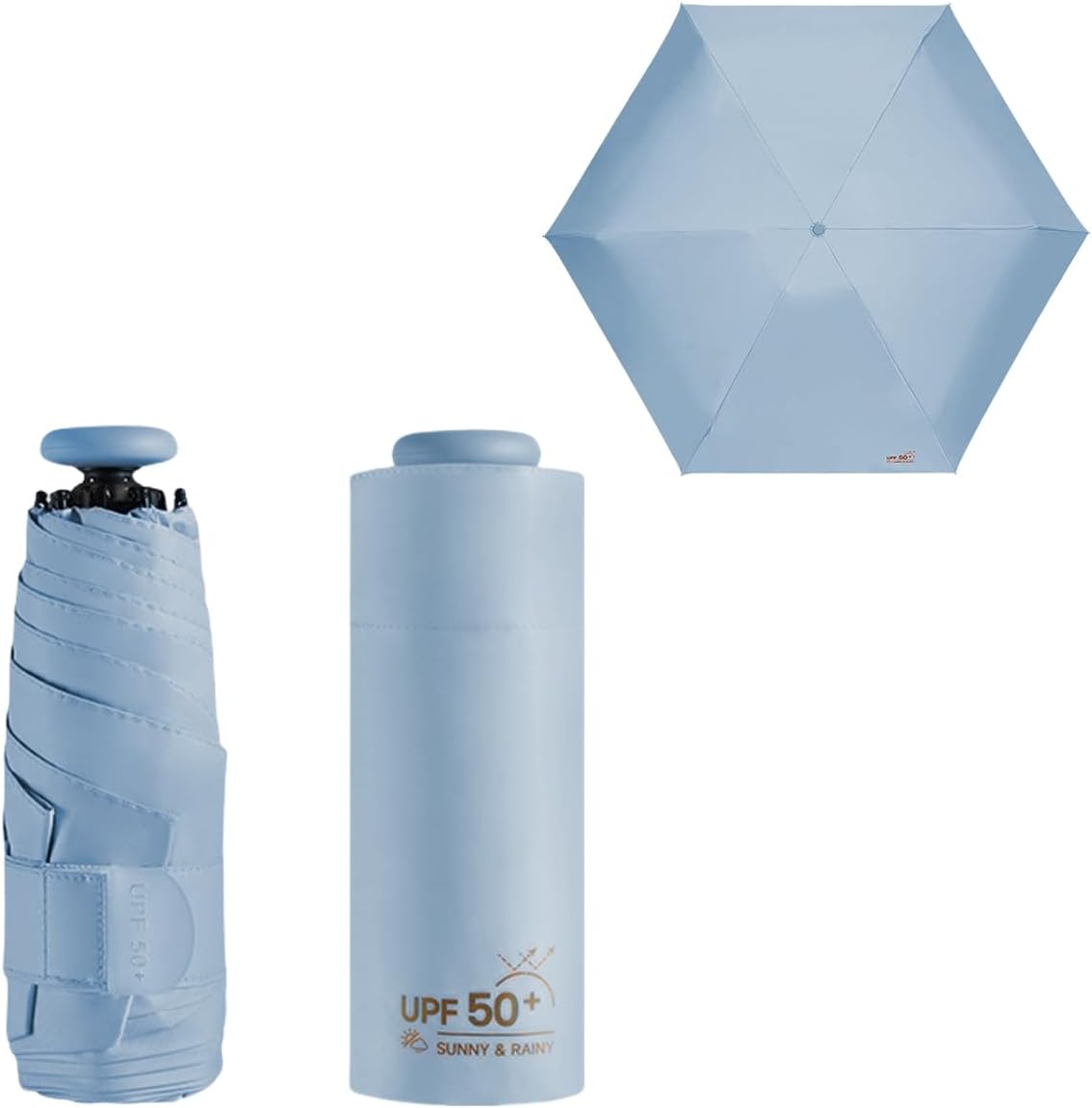 Mini Sun Travel UV Umbrella Anti UPF 50 Protection 99.9% Micro handle Coating Layer Fabric Compact/Lightweight Small Portable Backpack/Folding Purse Pocket Umbrella Rain/Blocking/Men Women Kids