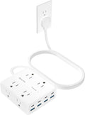 Olcorife Flat Plug Power Strip with 15 FT Extension Cord, 8 Outlets 8 USB Ports(4 USB C), 3 Sided Outlet Extender for Home Office Travel Dorm Room Essentials, White