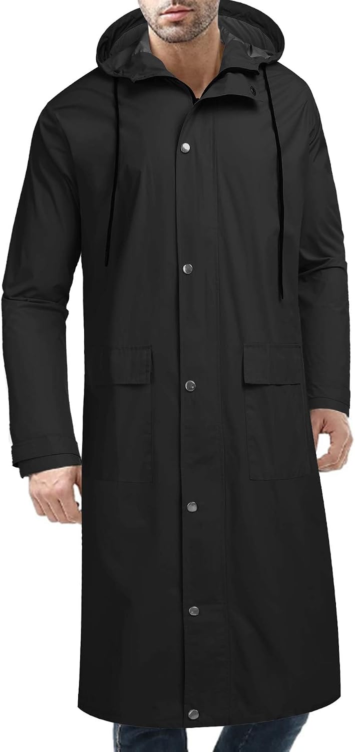 COOFANDY Long Rain Coats for Men Waterproof Trench Jacket with Hood