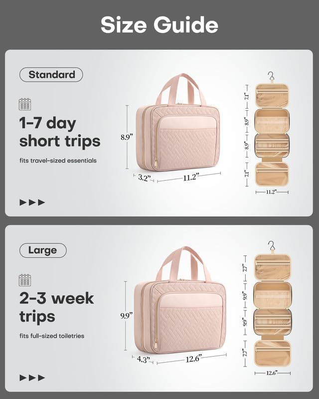 HOTOR Hanging Travel Toiletry Bag Women Men, Pale Pink, Large