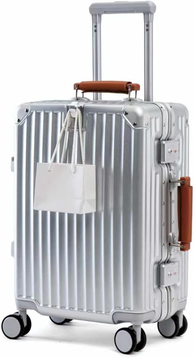 24" Medium Hardside Checked Luggage, Aluminum Frame, Silver Cognac