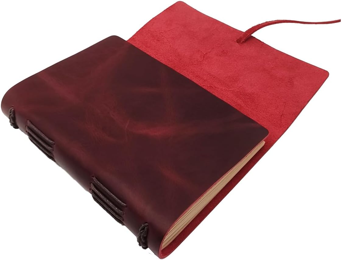 CooLeathor Red Notebook Journal - Nice Genuine Leather Journaling for writers A5 Size Diary 6.2x8.5 Inch,Notepad For Women,Man,Vintage,Gifts,Work,Traveler,Personal,Wine Red