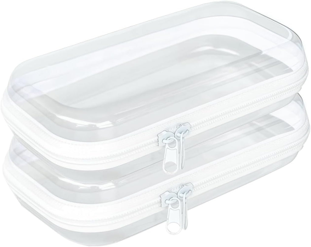 Thickened Clear Hard Shell Zipper Case,Professional-Grade Plastic Clear Zipper Pencil Case, Toiletry Pouch, Travel Organizer, Cosmetic Bag, Toy Storage Bins (2PCS-S)