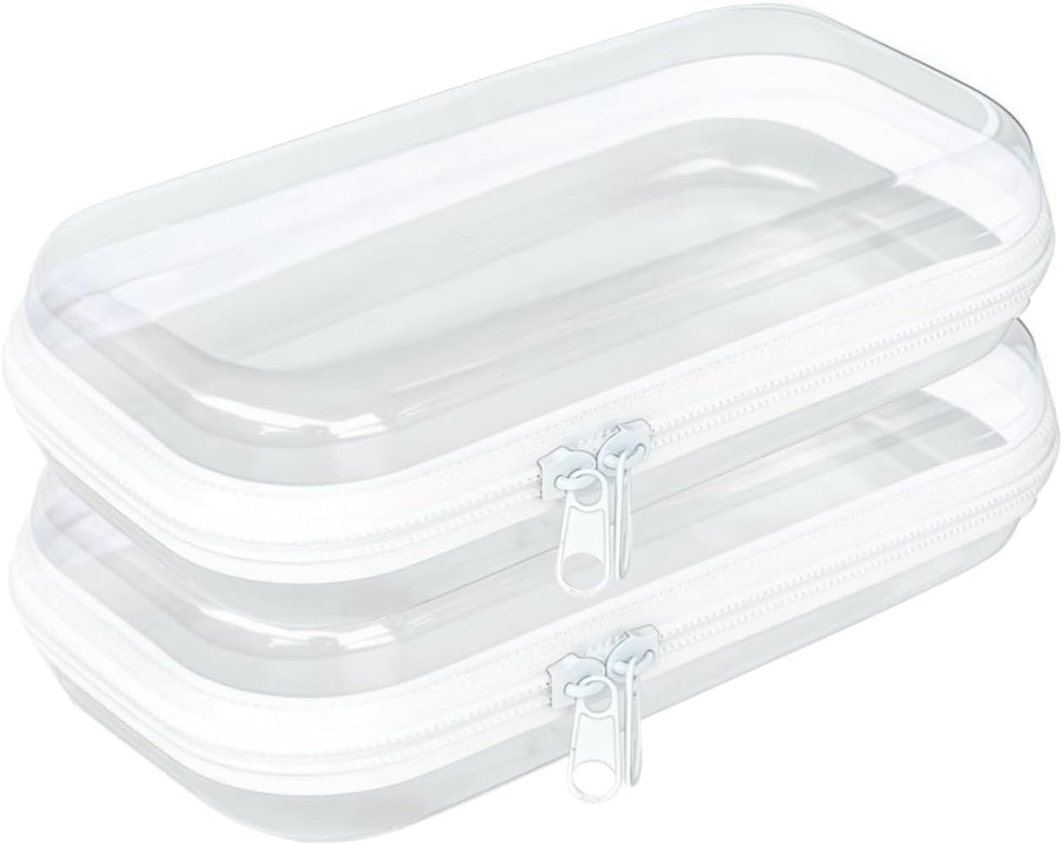 Thickened Clear Hard Shell Zipper Case,Professional-Grade Plastic Clear Zipper Pencil Case, Toiletry Pouch, Travel Organizer, Cosmetic Bag, Toy Storage Bins (2PCS-S)
